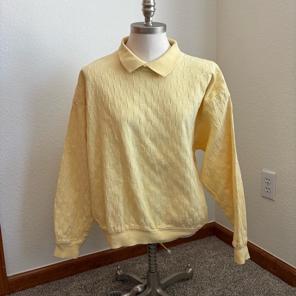 Cotton to the Core Sweaters - Vintage Cotton to the Core Buttercream Yellow Basketweave Knit Sweater Sz M